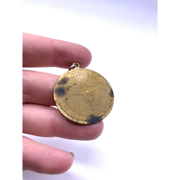 Nursing The Noblest Profession Medallion Gold Tone Metal Brass Vintage Medal - Picture 3 of 6